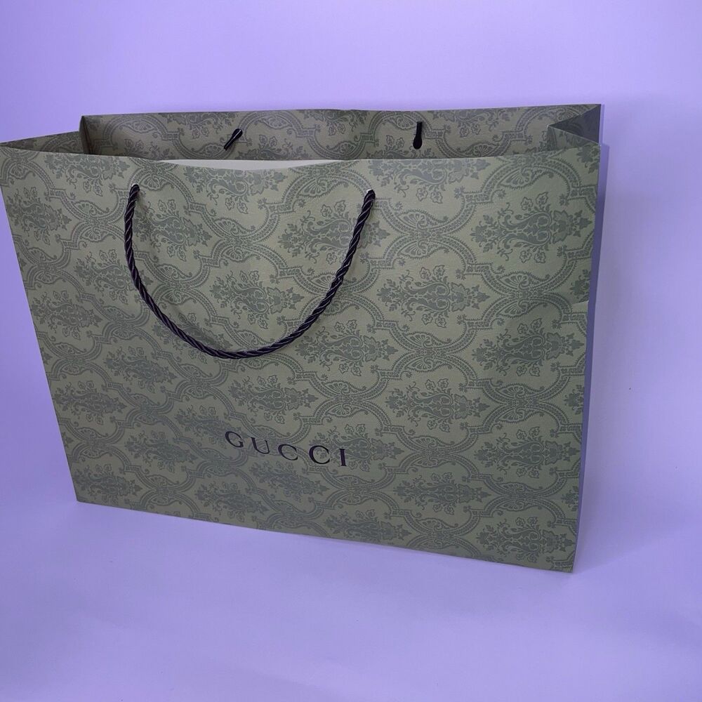 Gucci Green Equilibrium Paper Shopping Gift Bag Wrapping Holiday Logo Handles